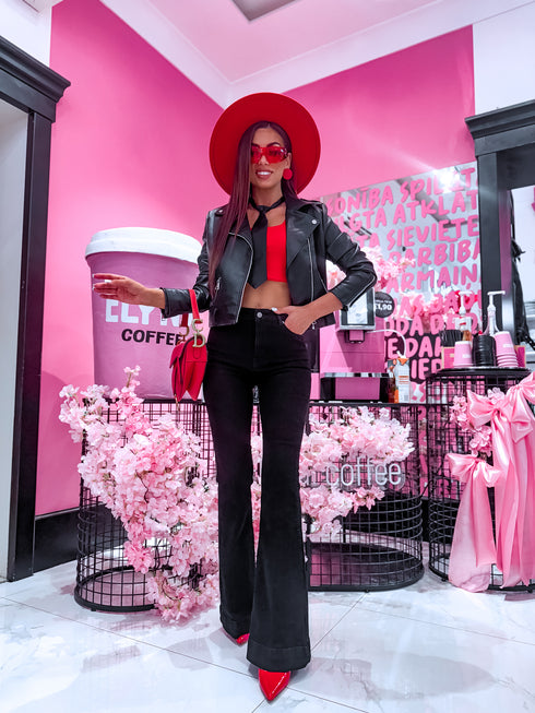 FLARED jeans pants "PURE BLACK" K817