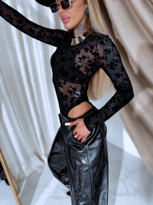 Боди с цветочным узором "Velvet Bouquet HS9736" - черное