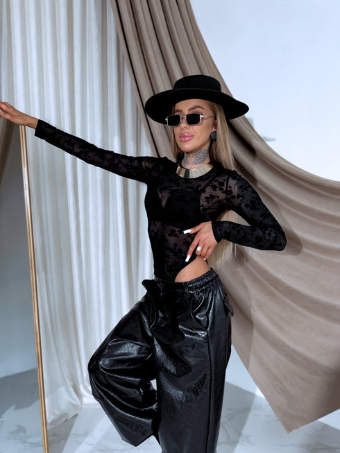 ZIEDU raksta tīkliņbodijs "Velvet Bouquet HS9736" - melns