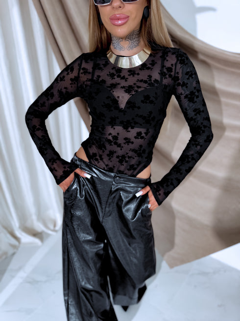 Боди с цветочным узором "Velvet Bouquet HS9736" - черное