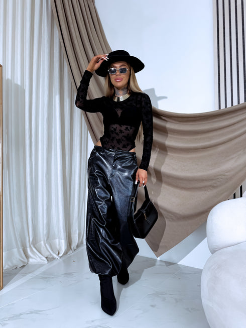 Боди с цветочным узором "Velvet Bouquet HS9736" - черное