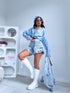 "SUMMER CHECK" denim shorts with ruffles PJ13323 - BLUE