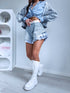 "SUMMER CHECK" denim shorts with ruffles PJ13323 - BLUE