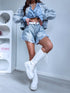 "SUMMER CHECK" denim shorts with ruffles PJ13323 - BLUE