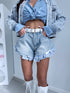 "SUMMER CHECK" denim shorts with ruffles PJ13323 - BLUE