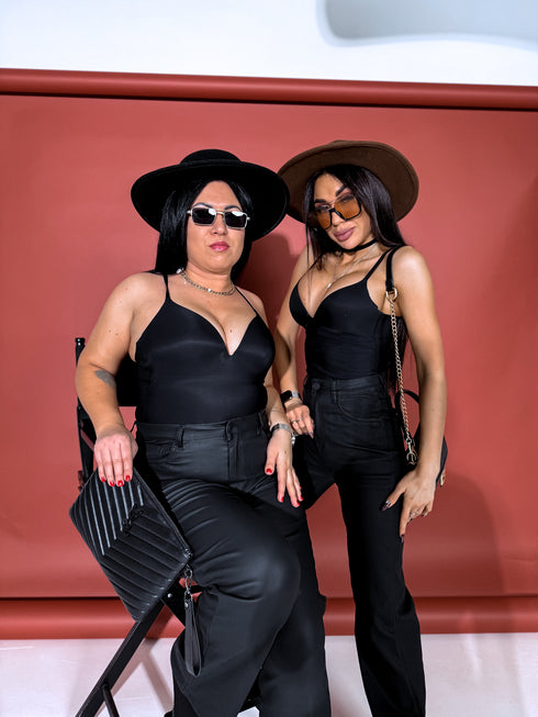 WIDE LEG pants HM6709 "BLACK LEATHER"