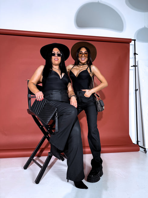 WIDE LEG pants HM6709 "BLACK LEATHER"