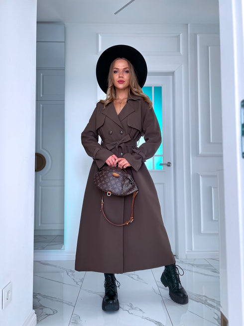 Thin autumn trench coat - chocolate brown