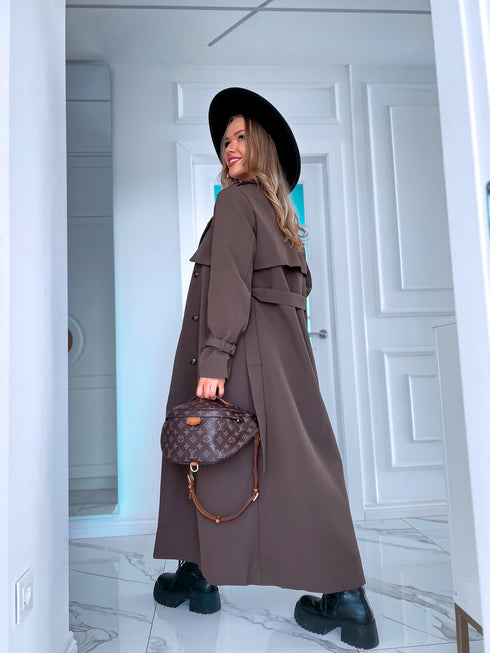Thin autumn trench coat - chocolate brown