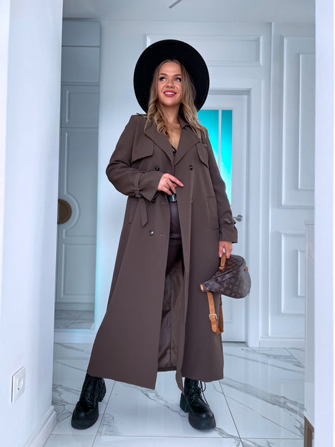 Thin autumn trench coat - chocolate brown