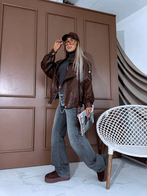 LUX ādas imitācijas jaka "MOUSSE N10317" - CHOCO