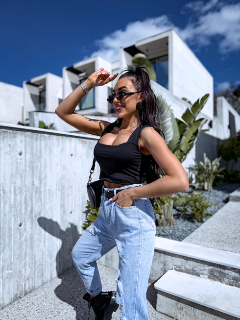 MOM FIT denim pants + belt "BALMY" LW-178