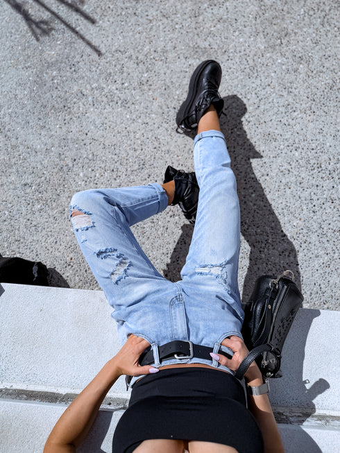 MOM FIT denim pants + belt "BALMY" LW-178