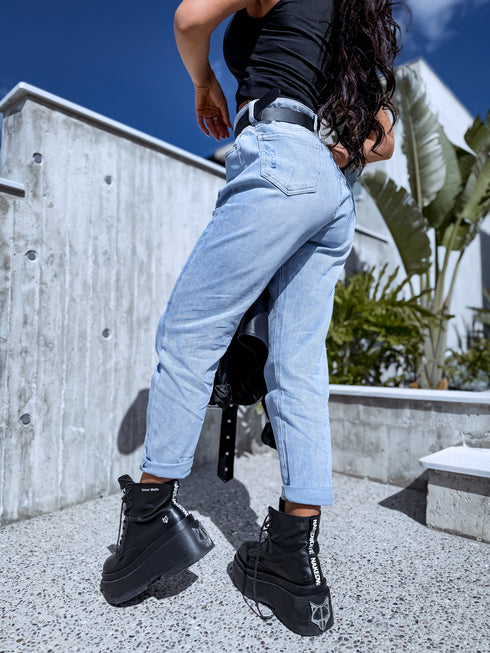 MOM FIT denim pants + belt "BALMY" LW-178