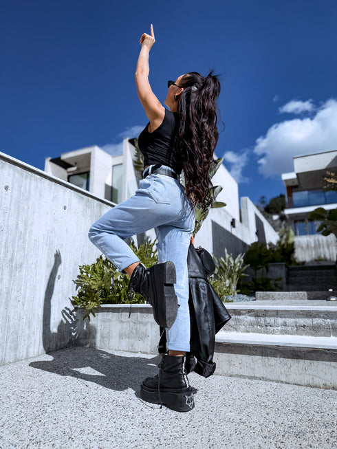 MOM FIT denim pants + belt "BALMY" LW-178