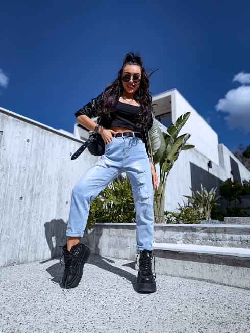 MOM FIT denim pants + belt "BALMY" LW-178