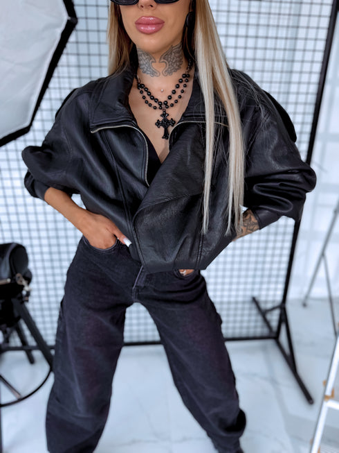 LUX ādas imitācijas jaka "MOUSSE N10317" - MELNA