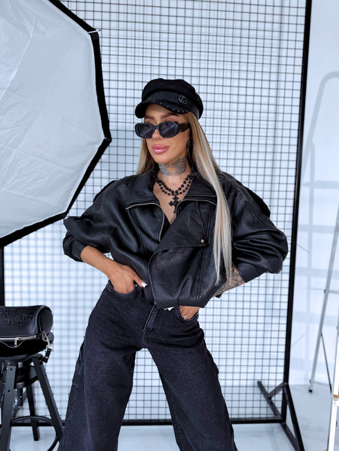 LUX ādas imitācijas jaka "MOUSSE N10317" - MELNA