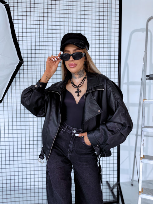 LUX ādas imitācijas jaka "MOUSSE N10317" - MELNA