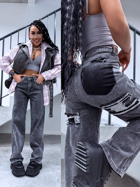 Džinsa bikses "RIPPED REAR" T6377-10 - TUMŠI PELĒKAS