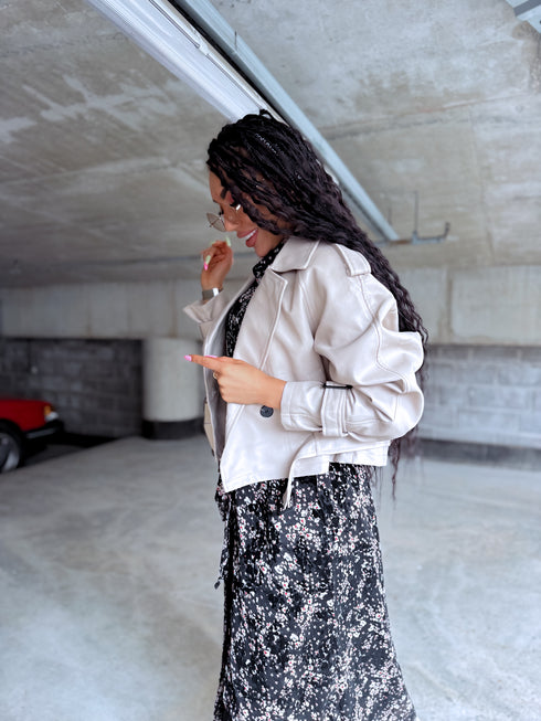 Куртка из искусственной кожи "MATCHA CV2139" - БЕЖЕВАЯ