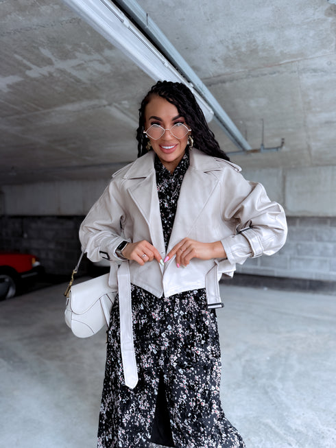 Куртка из искусственной кожи "MATCHA CV2139" - БЕЖЕВАЯ