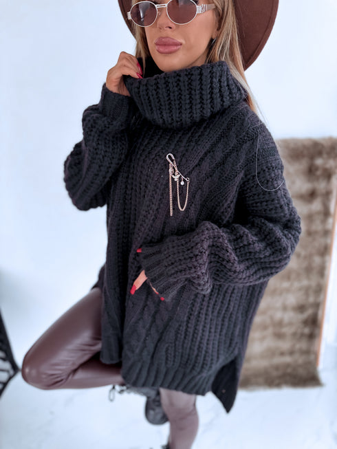 ELYNDI extended wool sweater - BLACK