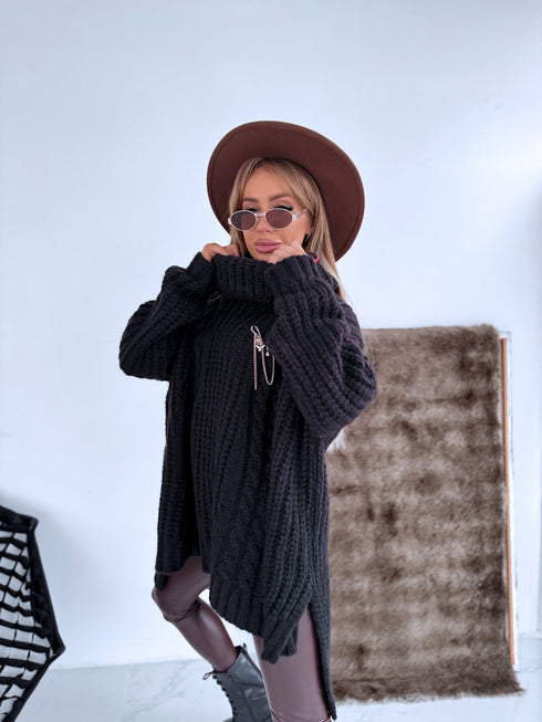 ELYNDI extended wool sweater - BLACK