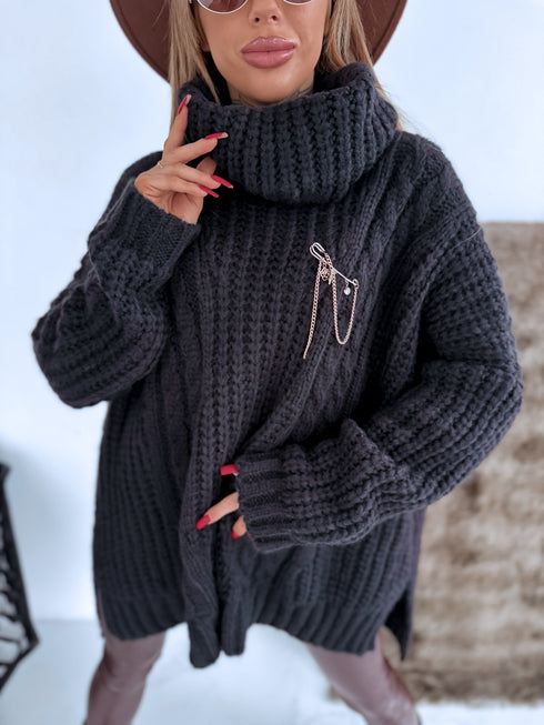 ELYNDI extended wool sweater - BLACK