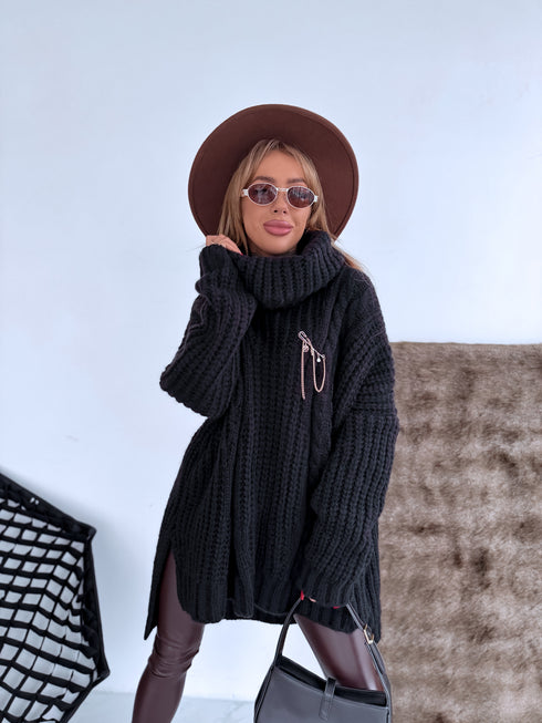 ELYNDI extended wool sweater - BLACK