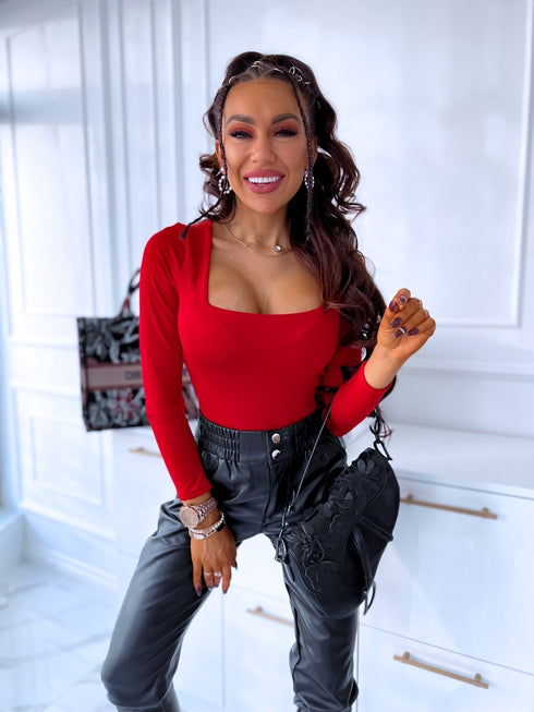 Red, basic PUSH-UP tops with square neckline