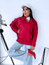 Oversize, faux leather jacket with belt PU28 - red