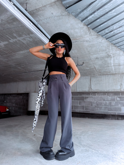 TRENDIOS, klasikinės kelnės su sagomis - DARK GREY