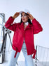 Oversize, faux leather jacket with belt PU28 - red