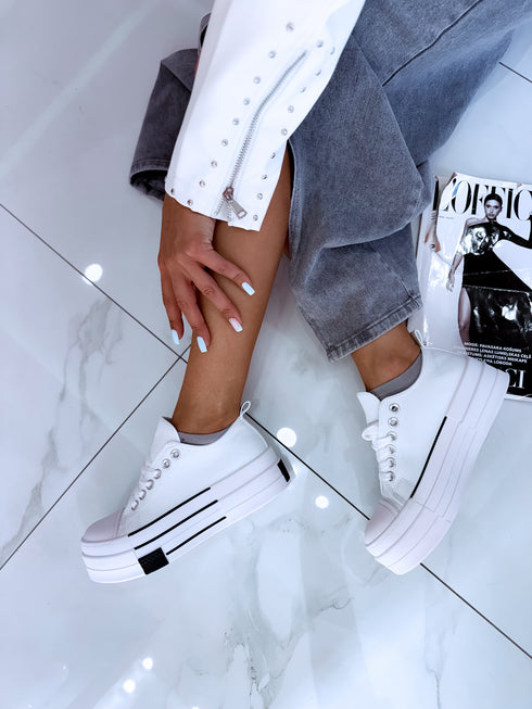 Sneakers with high sole "SEVEN 24033" - WHITE