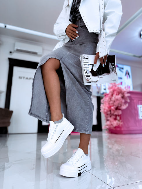 Sneakers with high sole "SEVEN 24033" - WHITE