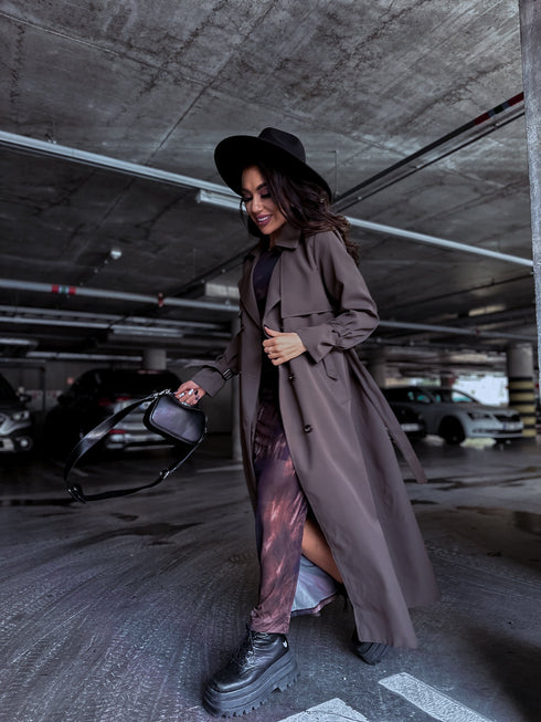 Thin autumn trench coat - chocolate brown