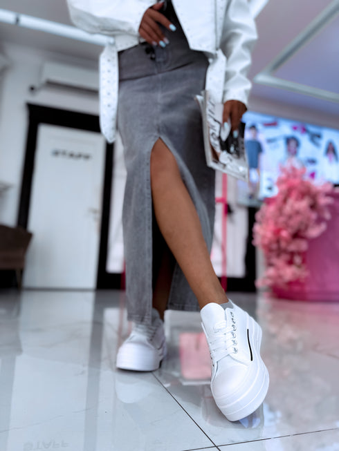 Sneakers with high sole "SEVEN 24033" - WHITE