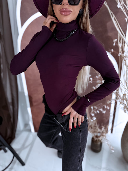 Баклажаново-фиолетовое боди ОДНОЦВЕТНОЕ с высоким воротником H73