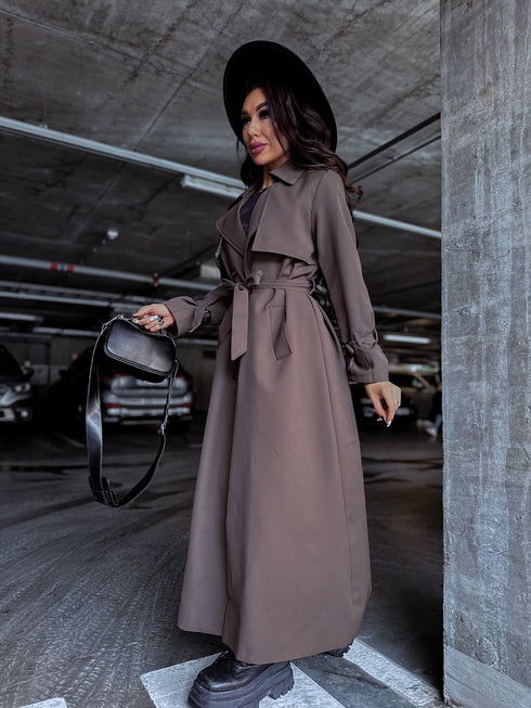 Thin autumn trench coat - chocolate brown
