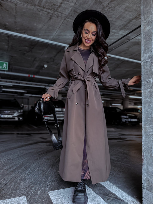 Thin autumn trench coat - chocolate brown
