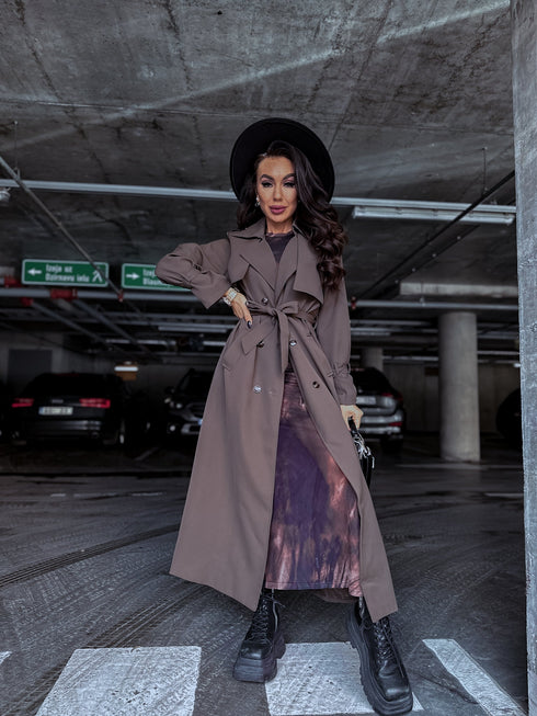 Thin autumn trench coat - chocolate brown