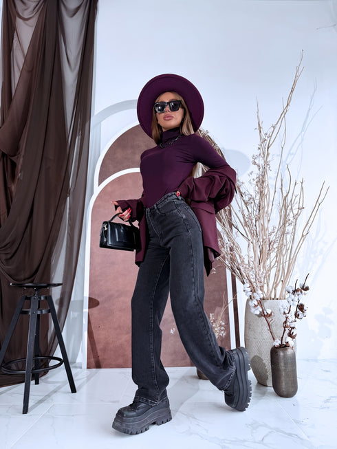 Баклажаново-фиолетовое боди ОДНОЦВЕТНОЕ с высоким воротником H73