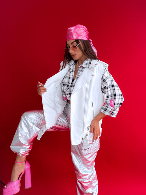 Жилет из искусственной кожи "POP STAR" - БЕЛЫЙ CV2122