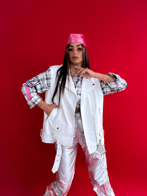 Жилет из искусственной кожи "POP STAR" - БЕЛЫЙ CV2122