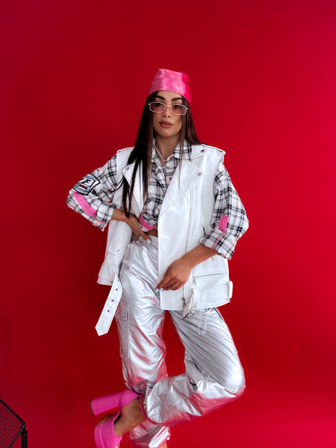 Жилет из искусственной кожи "POP STAR" - БЕЛЫЙ CV2122