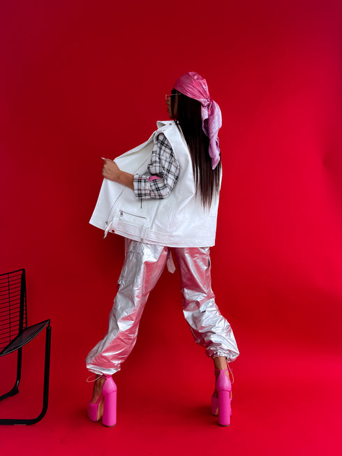 Жилет из искусственной кожи "POP STAR" - БЕЛЫЙ CV2122