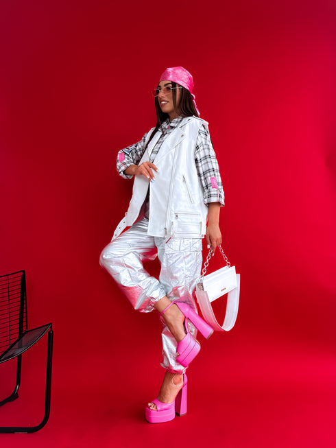 Жилет из искусственной кожи "POP STAR" - БЕЛЫЙ CV2122