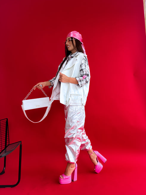 Жилет из искусственной кожи "POP STAR" - БЕЛЫЙ CV2122