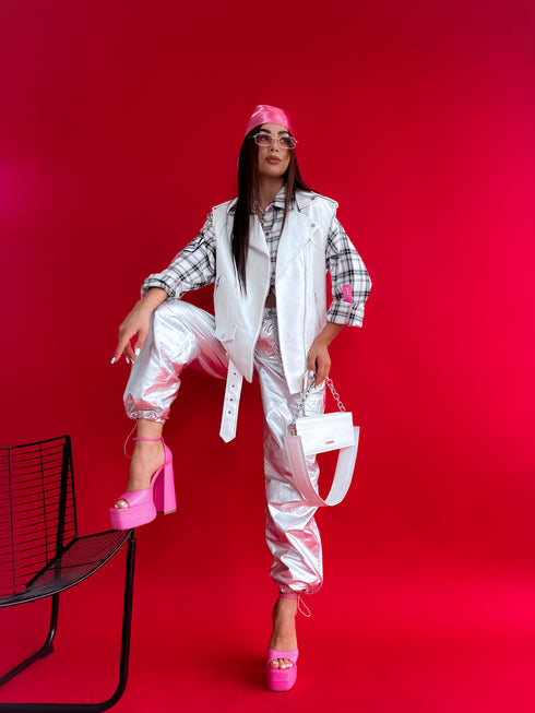 Жилет из искусственной кожи "POP STAR" - БЕЛЫЙ CV2122